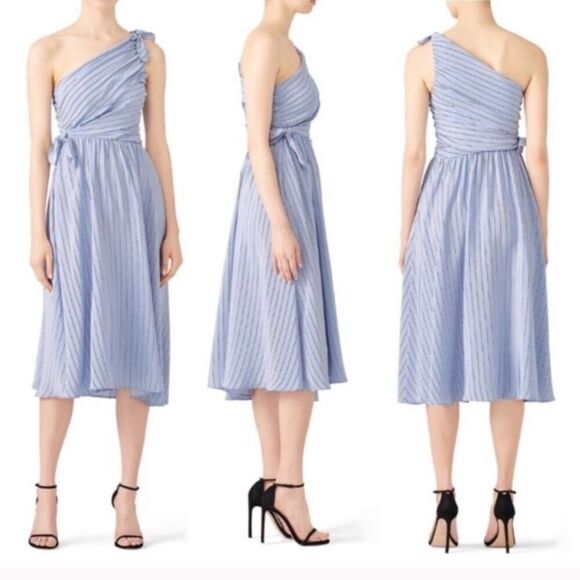 A.L.C Cabrera Dress Striped One Shoulder A-Line Size 10 Blue White Sleeveless